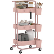 Carrello Multiuso con Cassetti e Ganchi ¨C zephmum ¨C Rosa 42x38x86,5 cm