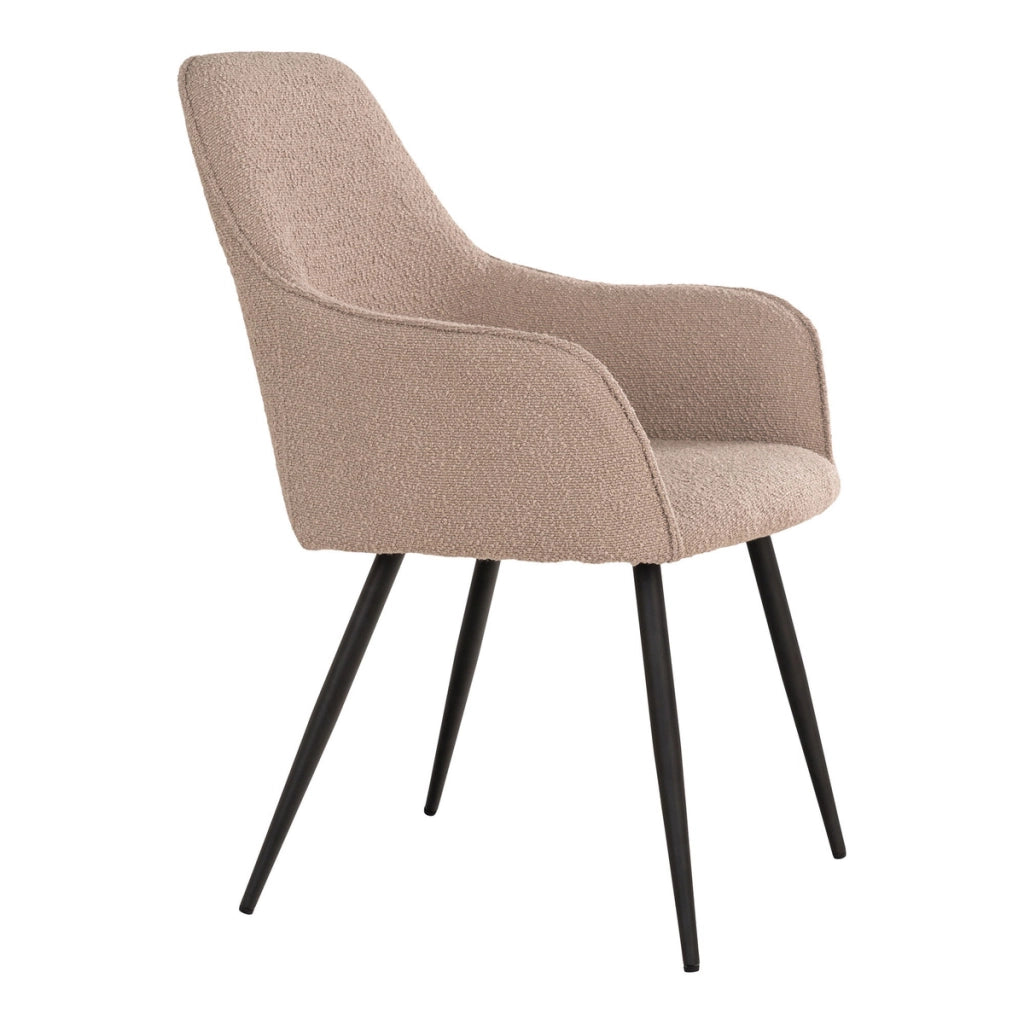 Set 2 poltronine da pranzo Harbo in bouclé beige con braccioli e gambe nere