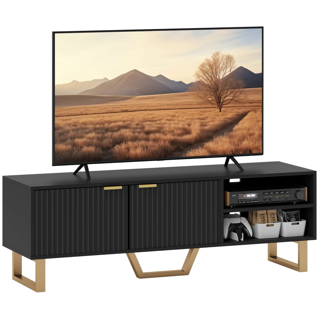 Mobile TV con ante ¨C Minimal ¨C 2 ante cannellate, ripiano aperto, per TV fino a 70 pollici