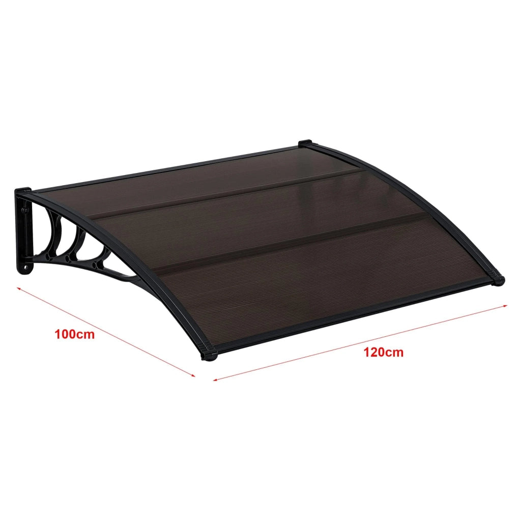 Pensilina/tenda per porta d'ingresso in policarbonato/alluminio ABS resistente alle intemperie 120 x 100 cm nero/marrone 03_0004666