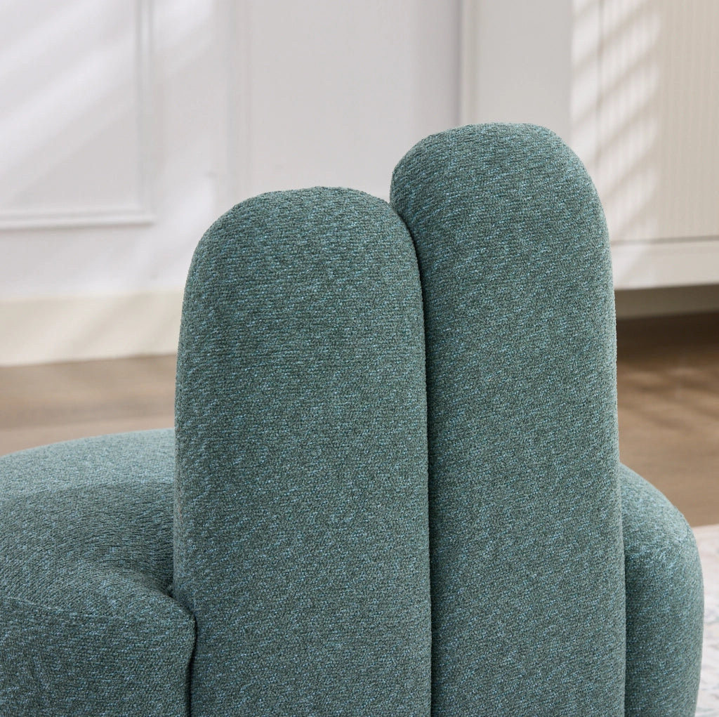 Pouf con orecchie da coniglio verde in tessuto; seduta e poggiapiedi