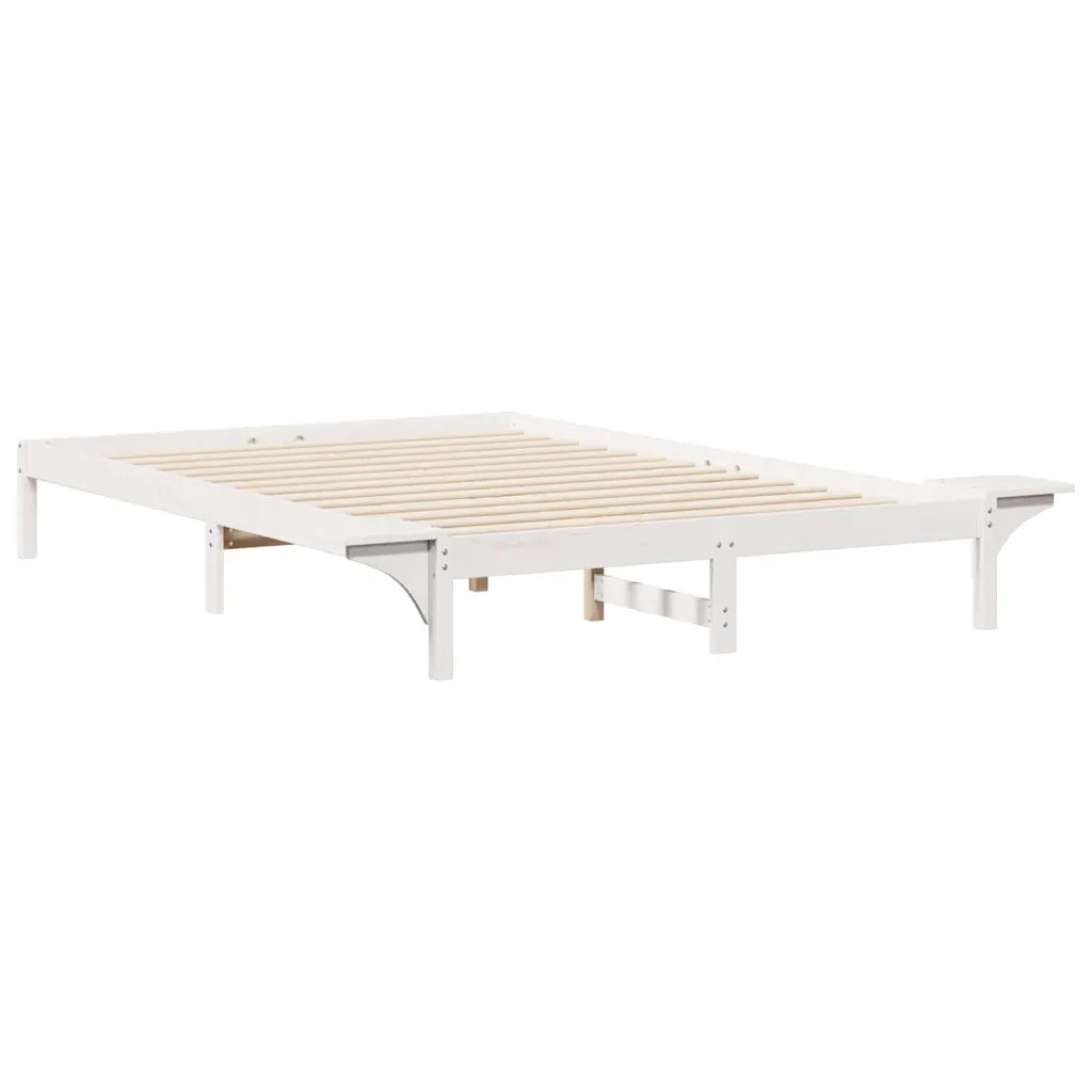 Letto con Tavolini Laterali Bianco 140 x 210 cm Pino massello