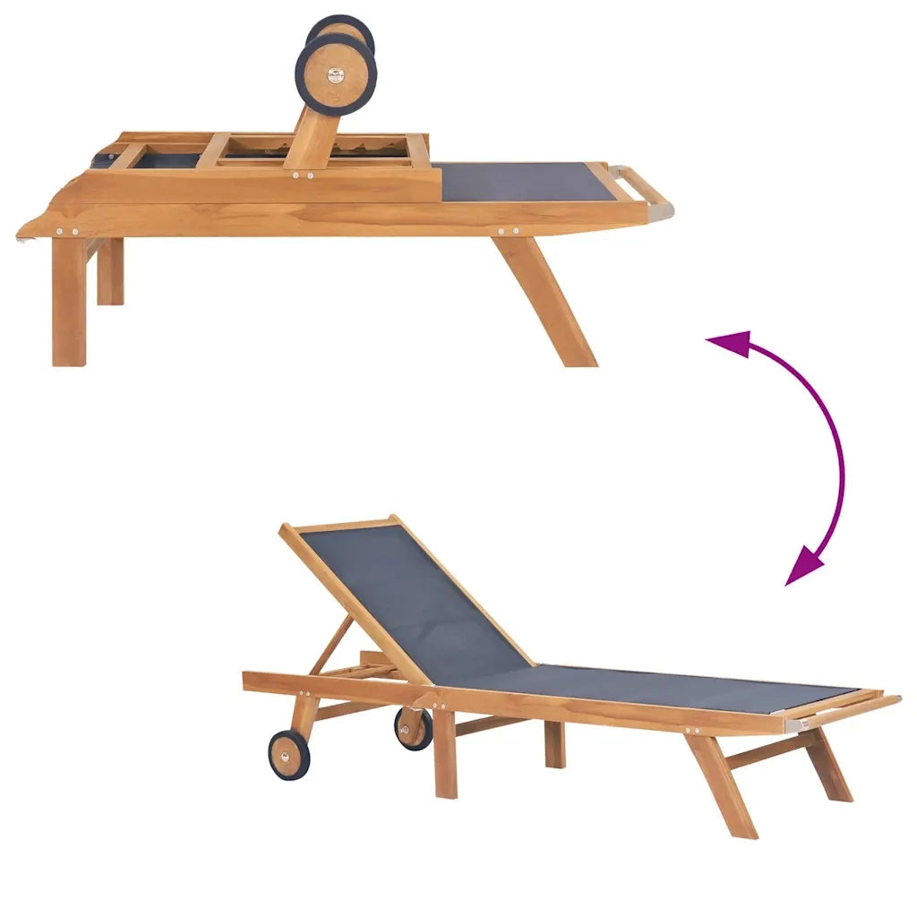 Lettino Pieghevole con Ruote in Massello di Teak e Textilene 44668