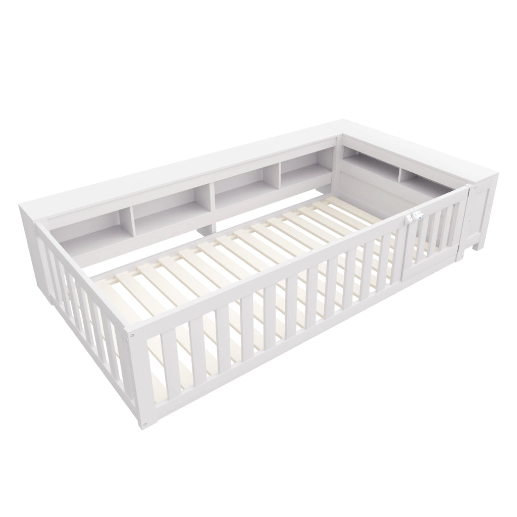 Letto singolo bianco con funzione multifunzione in legno massello 90x200 cm