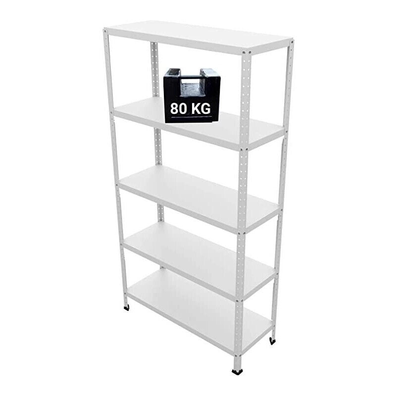 SCAFFALE IN METALLO BIANCO KIT BULLONI 100 X 40 X H 187 CM CON 5 RIPIANI