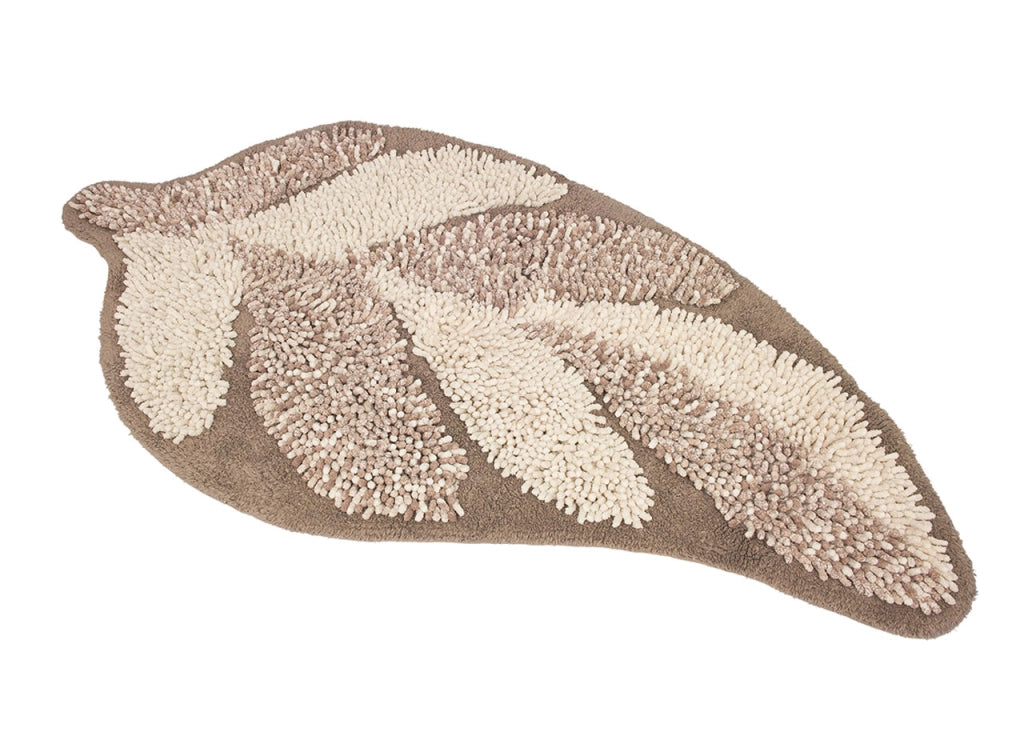 Tappeto A Foglia Casa Bagno Cotone Spugna Morbida Antiscivolo Leaf Tortora