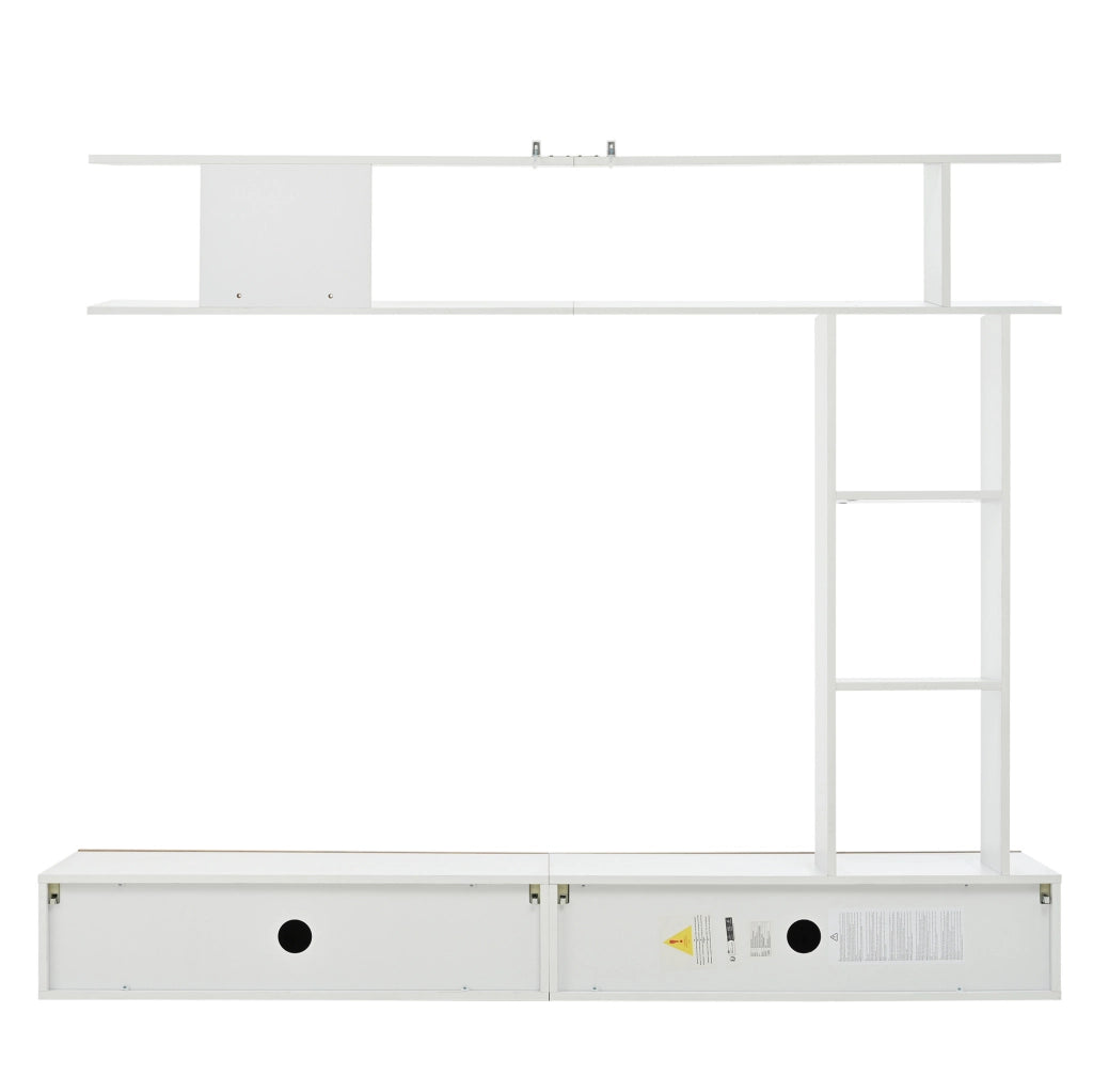 Set mobile TV con 2 ante e vani aperti; 180 cm; bianco e rovere