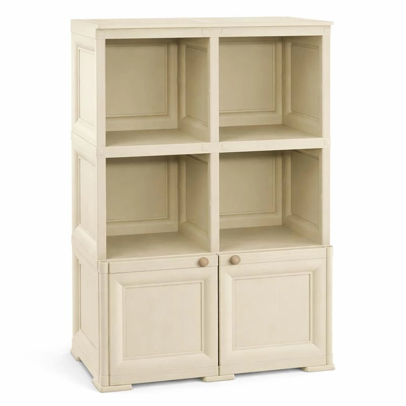 ARMADIO IN PLASTICA 79X43X125 CM EFFETTO LEGNO CON SCAFFALI APERTI E MODULO CHIUSO ANGORA, MOBILE CONTENITORE DA INTERNO E VERANDA