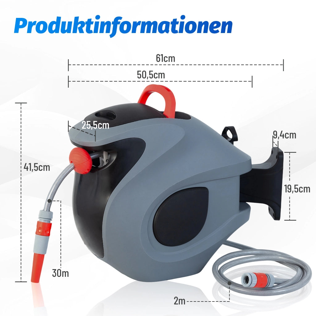Avvolgitubo automatico da parete 30 m con ugello a 9 getti e supporto orientabile 180°