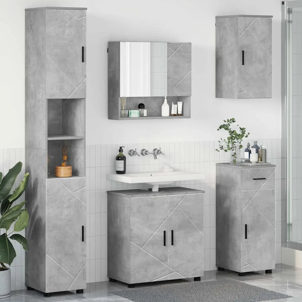Set di mobili per il bagno con cassetto 5 pcs Grigio cemento