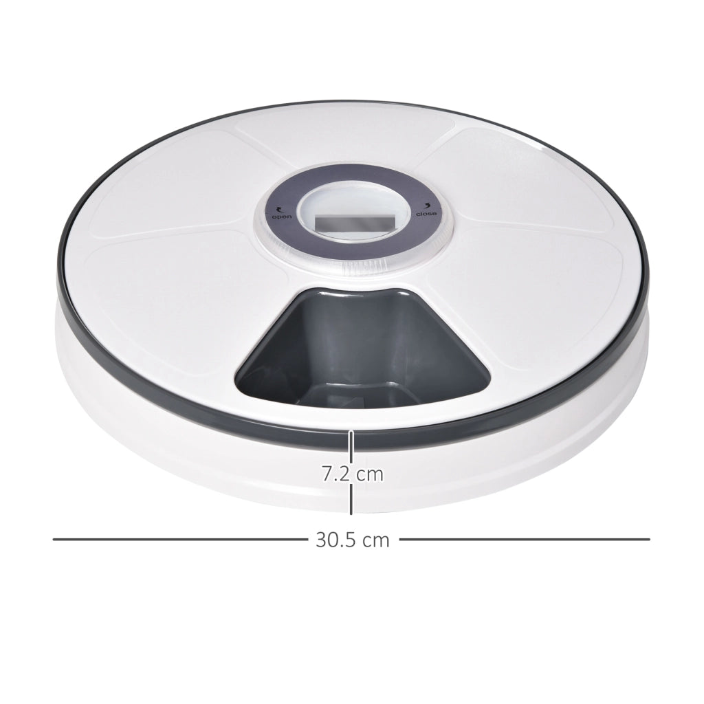 EasyComfort Distributore Automatico Cibo Cani e Gatti, 6 Pasti Ciotole con Timer e Display LED a Batterie, Dispenser Cibo per Piccoli Animali con Musica