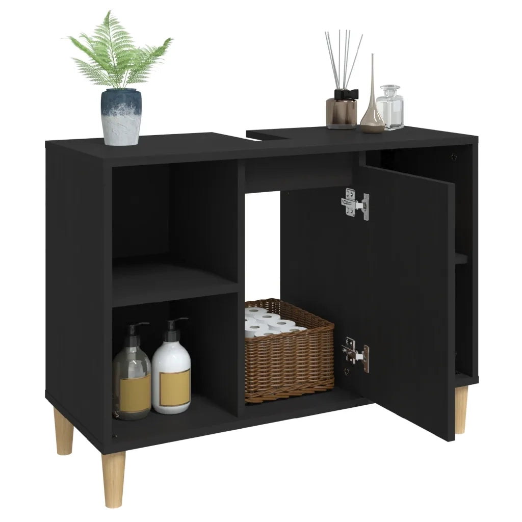 Mobile Lavabo-Armadietto da bagno Nero 80x33x60 cm in Legno Multistrato 933198