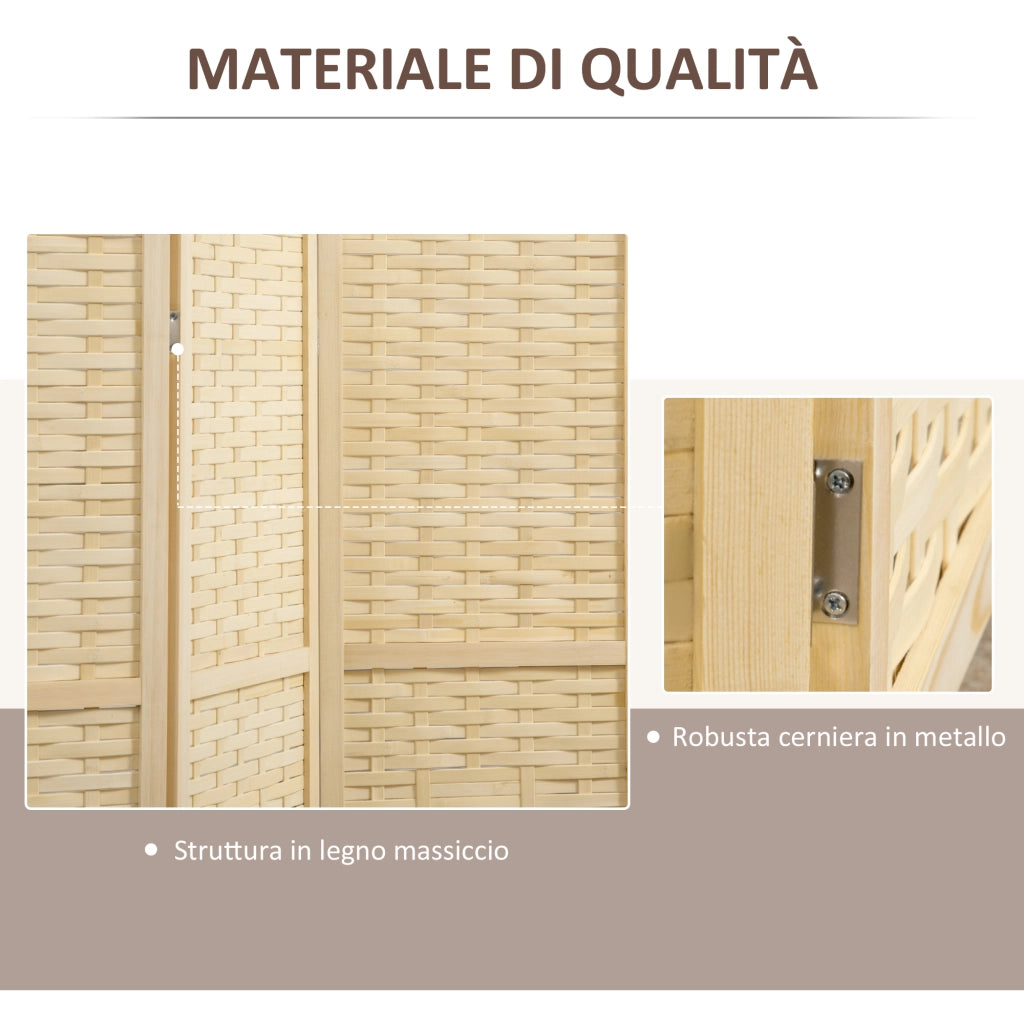 Paravento a 4 Ante in Legno e Bamb¨´ Pieghevole ¨C Zephmum ¨C Marrone 170cm