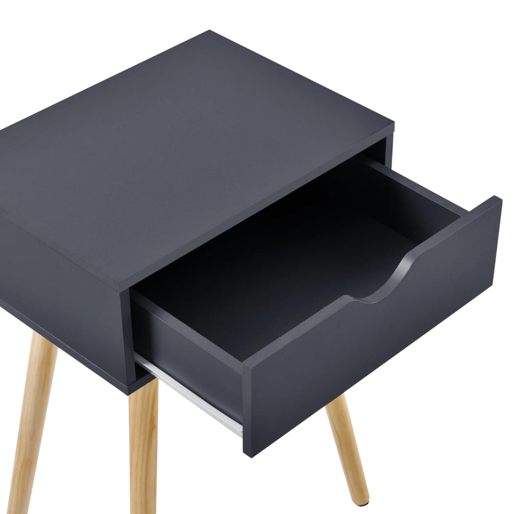 Tavolino con cassetto comodino comodino cassettiera mobile contenitore gambe in pino 60 cm grigio scuro 03_0003142