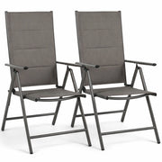 Set 2 Sedie Sdraio Grigio Pieghevoli e Salvaspazio con Schienale Alto Ergonomico