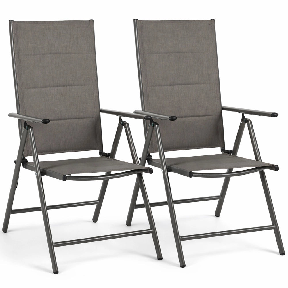 Set 2 Sedie Sdraio Grigio Pieghevoli e Salvaspazio con Schienale Alto Ergonomico