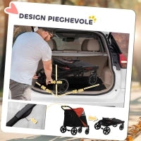 Passeggino per Cani Pieghevole con Ingressi a Cerniera e Finestre a Rete, 112x65x100 cm, Nero e Rosso