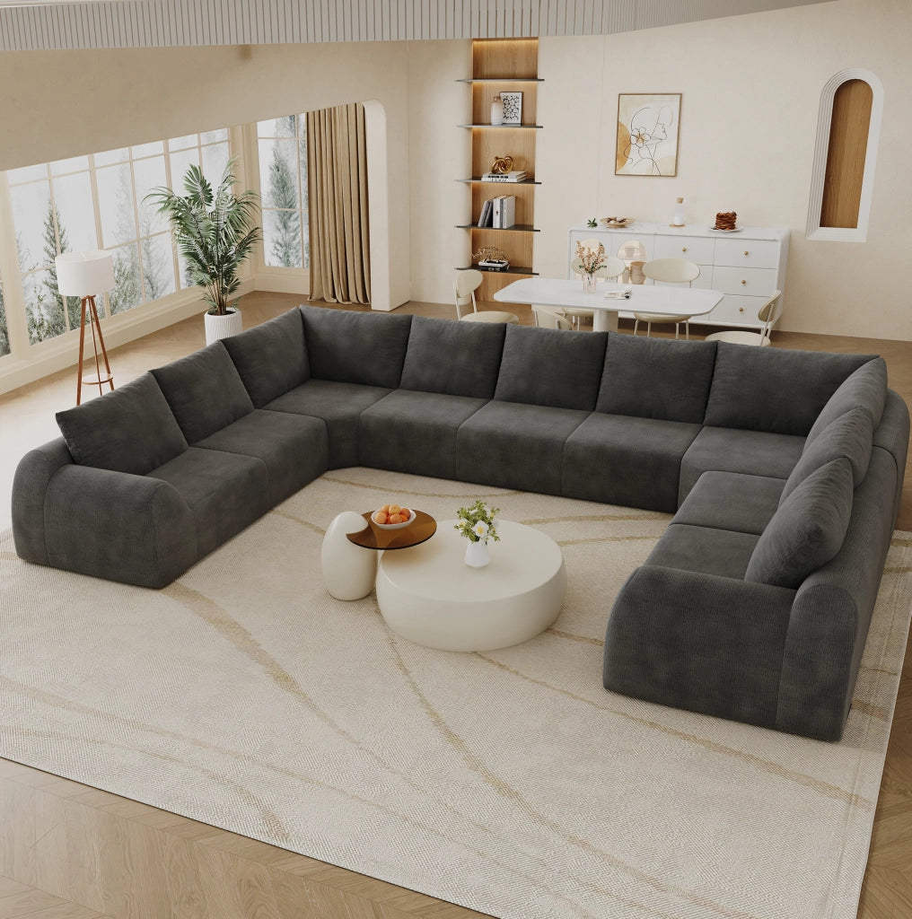 Divano in ciniglia 411 cm, grigio scuro, senza montaggio