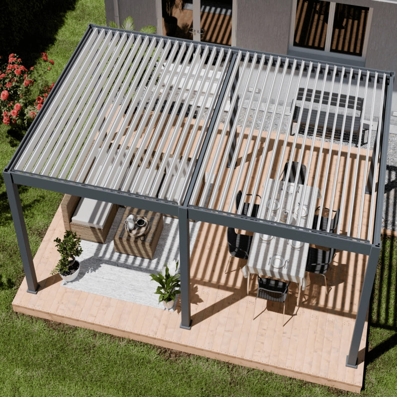 Pergola bioclimatica motorizzata OmbrÃ©a ELMO autoportante 4x6M - Antracite/bianco