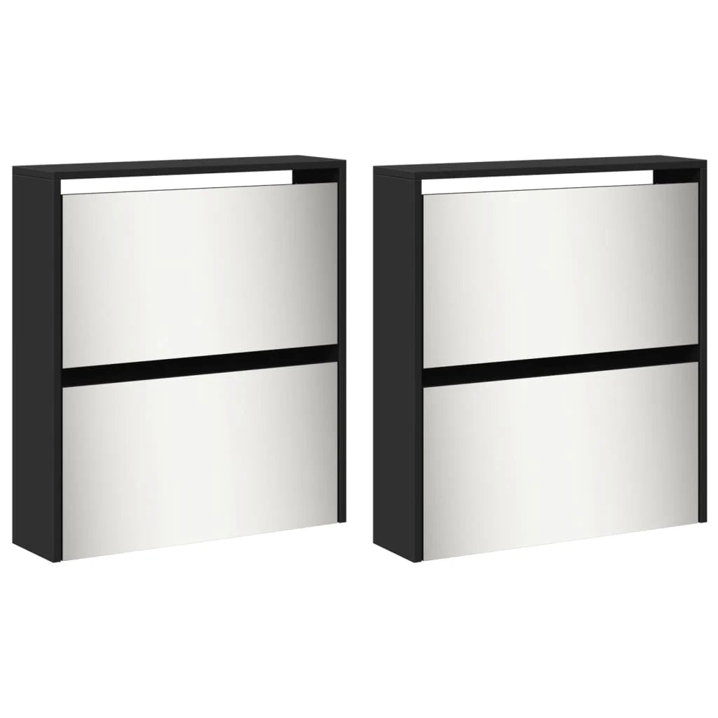 Scarpiera mobiletto portascarpe mobile per ingresso/corridoio/soggiorno con specchio 4 ripiani 63 x 17 x 134 cm nero 02_0021416