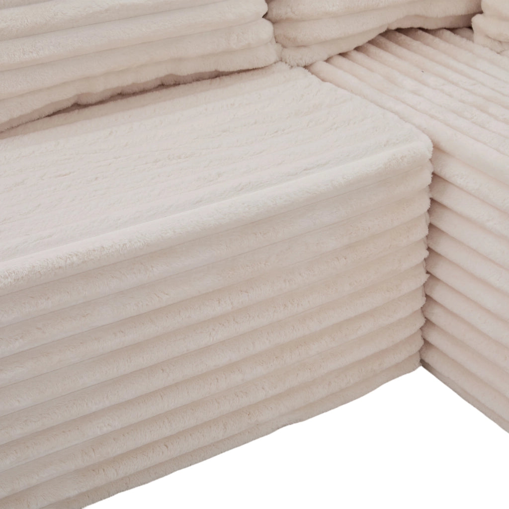 Divano ad angolo a U Modulare con Portabicchieri e Tasche laterali in Ciniglia Beige 320 × 155 × 88 cm