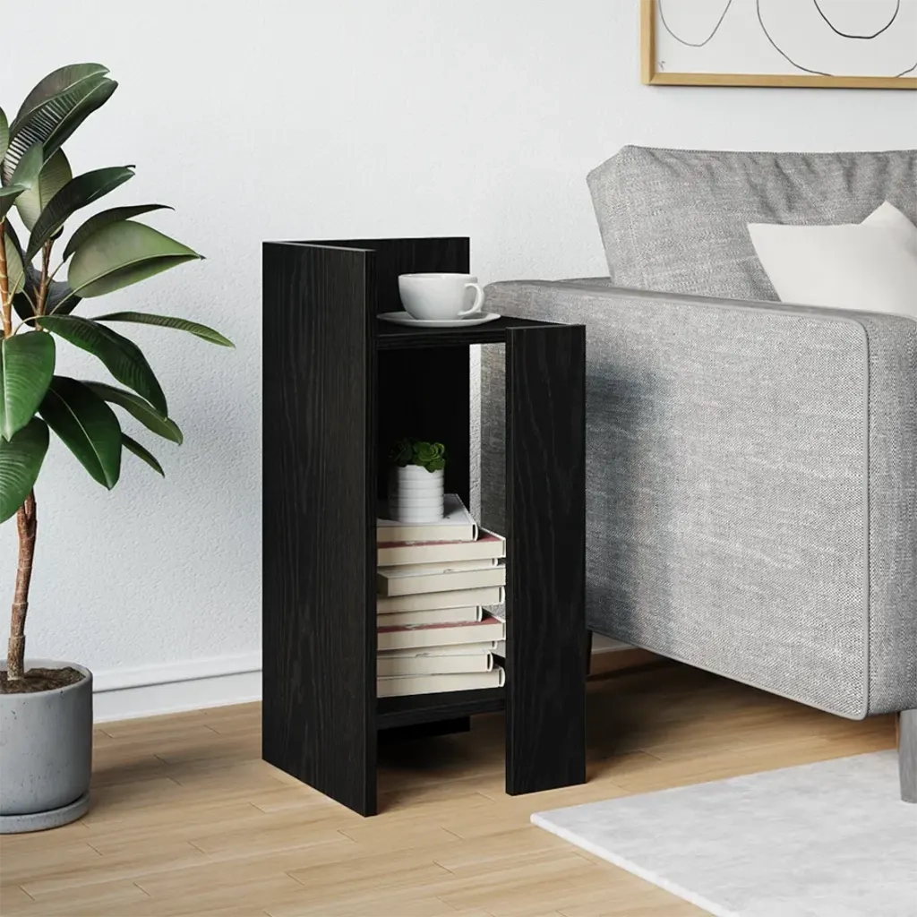 Tavolino Laterale con Ripiano Nero 25,5x27x60 cm