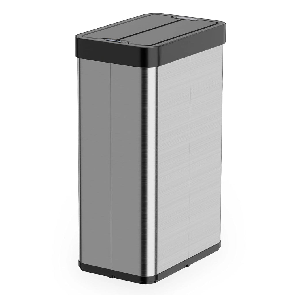 Bidone Spazzatura 60L con Coperchio, Bidone Automatico senza Contatto con Risposta Rapida e Pannello di Controllo, Cestino in Acciaio Inox con Sensore di Movimento per Bagno e Cucina (Argento)
