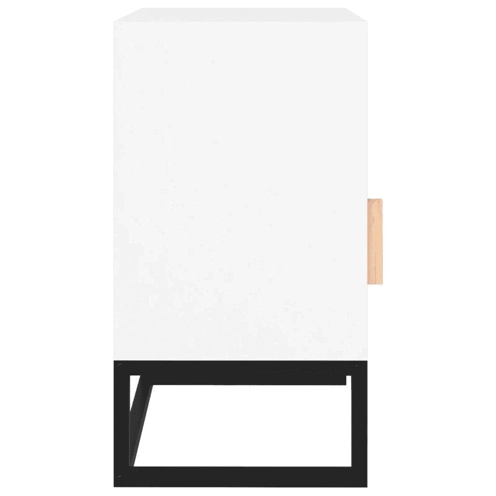Comodino-Tavolino da notte Bianco 40x30x55,5 cm Legno Multistrato e Ferro