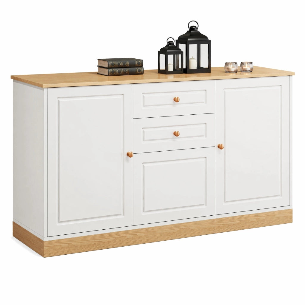 Credenza bianca effetto legno con ante e cassetti 135,5 cm