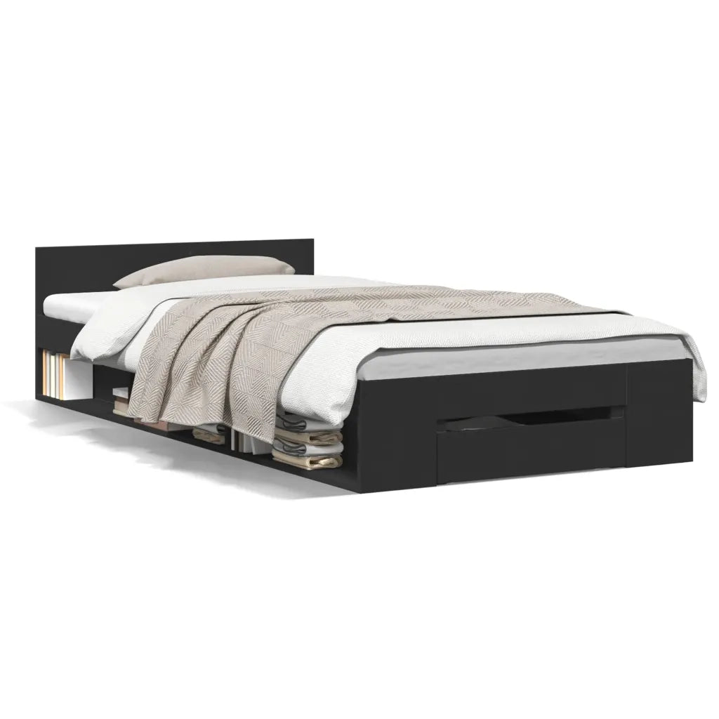 Giroletto con Cassetto Nero 75x190 cm in Legno Multistrato 3280805