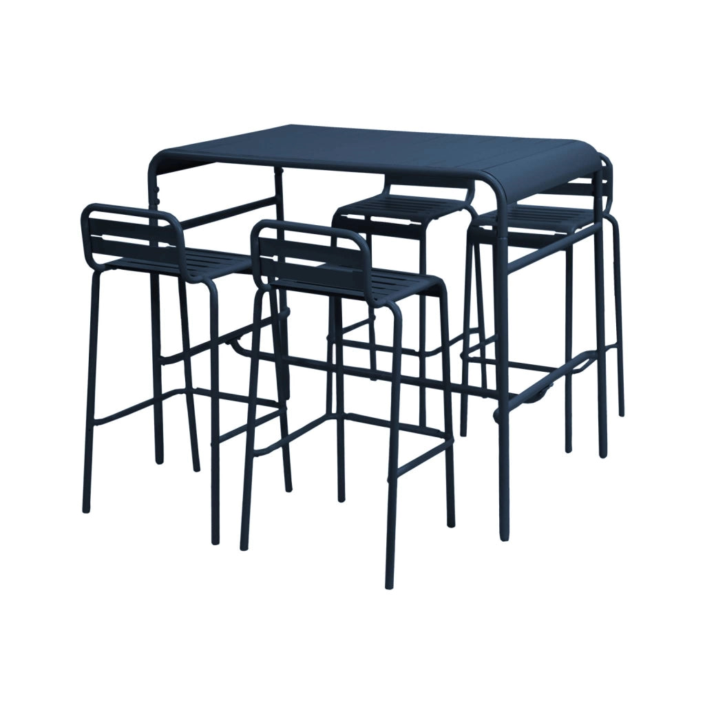 Set tavolo alto da giardino bistrot in acciaio con 4 sgabelli, 120cm,