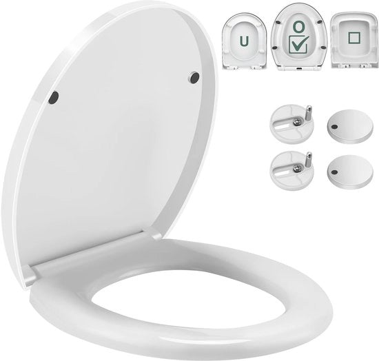 Duroplast Toiletdeksel Soft Close con Funzione Antibatterica, Rimovibile con Forma Ovale, Supporto per WC con Serrature Regolabili