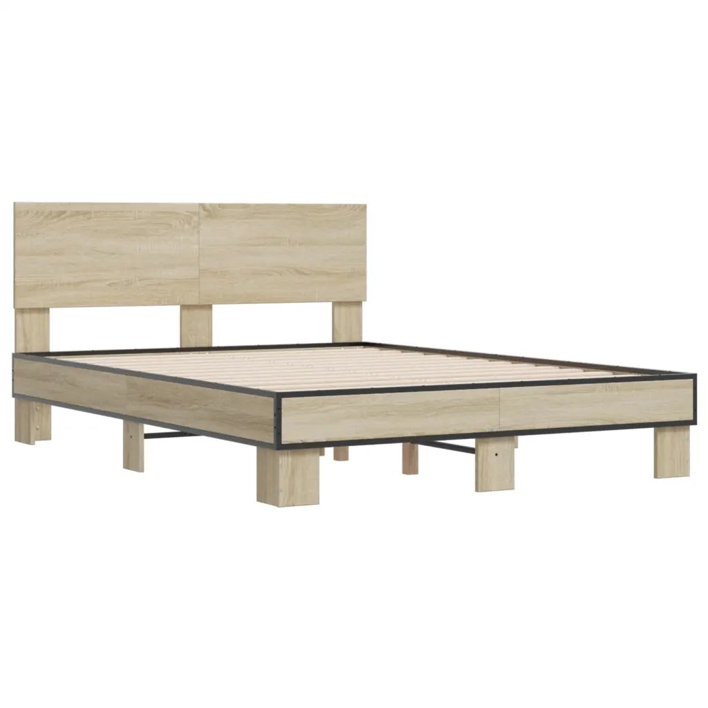 Letto matrimoniale | Letto per adulti | Giroletto Rovere Sonoma 140x190 cm in Legno Multistrato Metallo