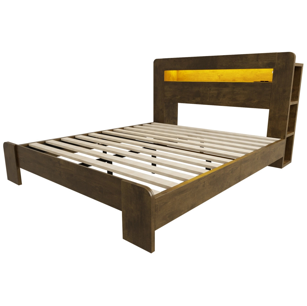 Letto matrimoniale 140x200 cm con contenitore, LED e prese integrate