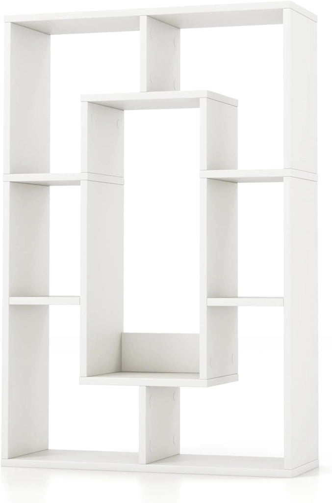 Libreria a 7 cubi bianca, moderna libreria rettangolare autoportante in legno con kit anti-ribaltamento, scaffale in legno, organizer a cubo aperto, espositore per soggiorno, camera dei