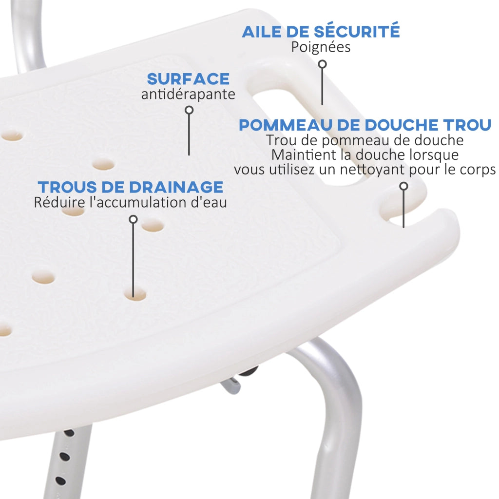 Sgabello da Doccia Ergonomico Regolabile ¨C zephmum ¨C Bianco Antiscivolo 136 kg