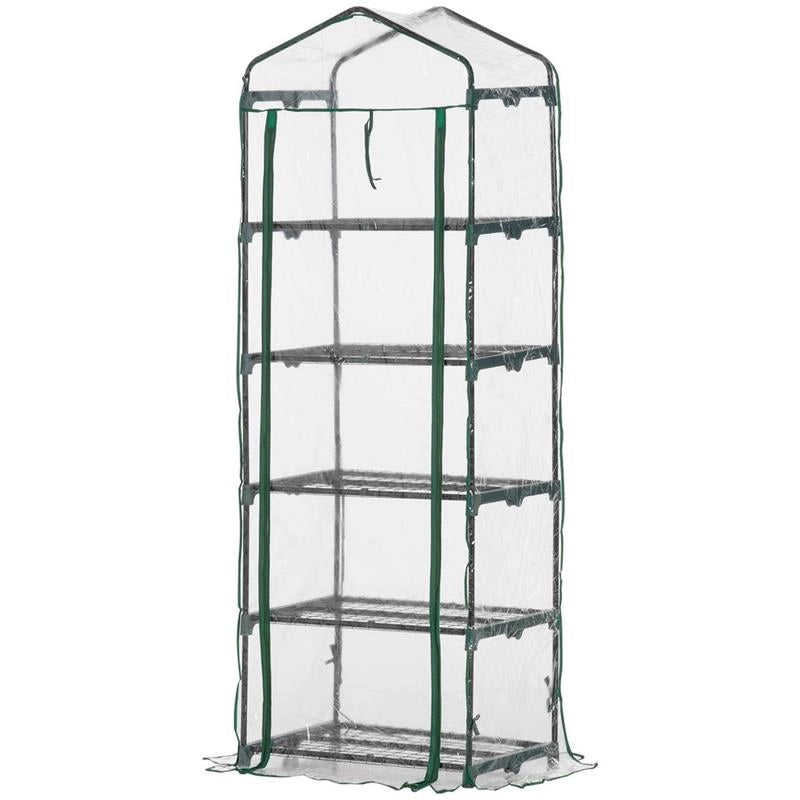 MINI SERRA PER PIANTE A 5 RIPIANI IN ACCIAIO CON COPERTURA IN PVC 69X49X193CM