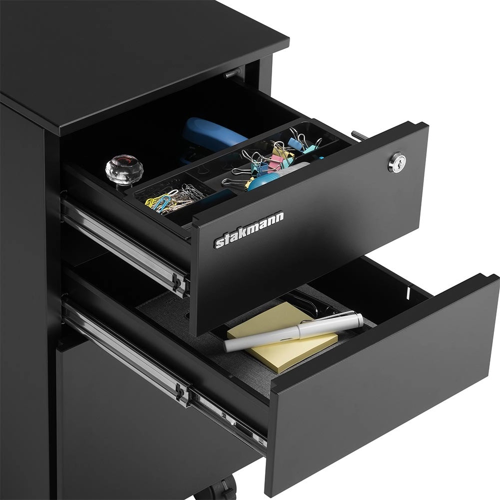 Cassettiera da Ufficio 45x30x60 cm Mobiletto per Documenti con Serratura Asta per Schedario Nero