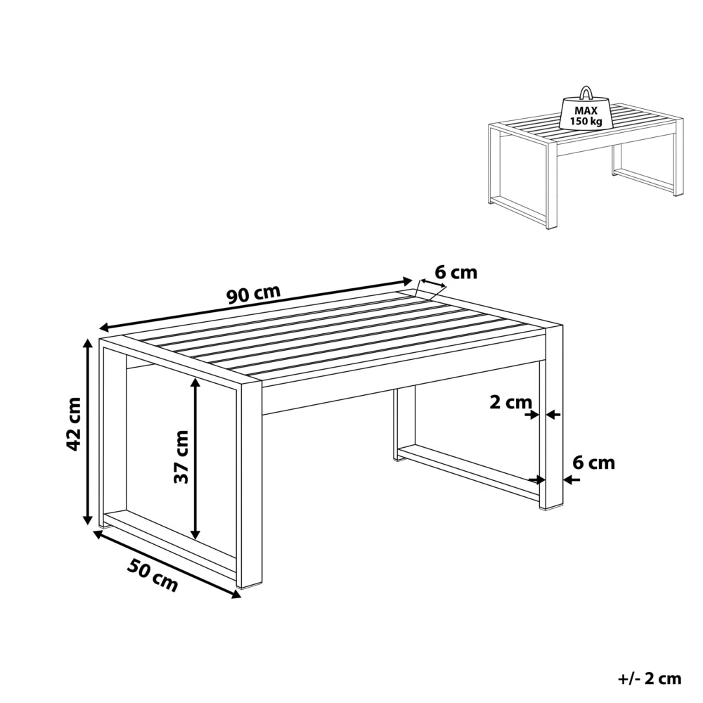 Tavolino da Esterno in Alluminio Grigio Scuro 90 x 50 cm Struttura in Metallo Piano Sintetico Moderno E Minimalista