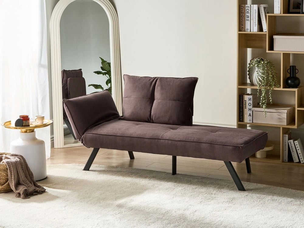 Chaise longue sinistra in tessuto marrone con schienale regolabile e funzione letto con cuscino idrorepellente