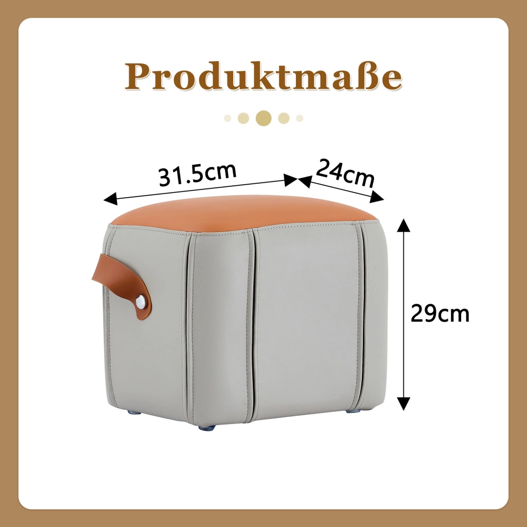 Hocker moderno in PU con maniglia, seduta imbottita grigio e arancione