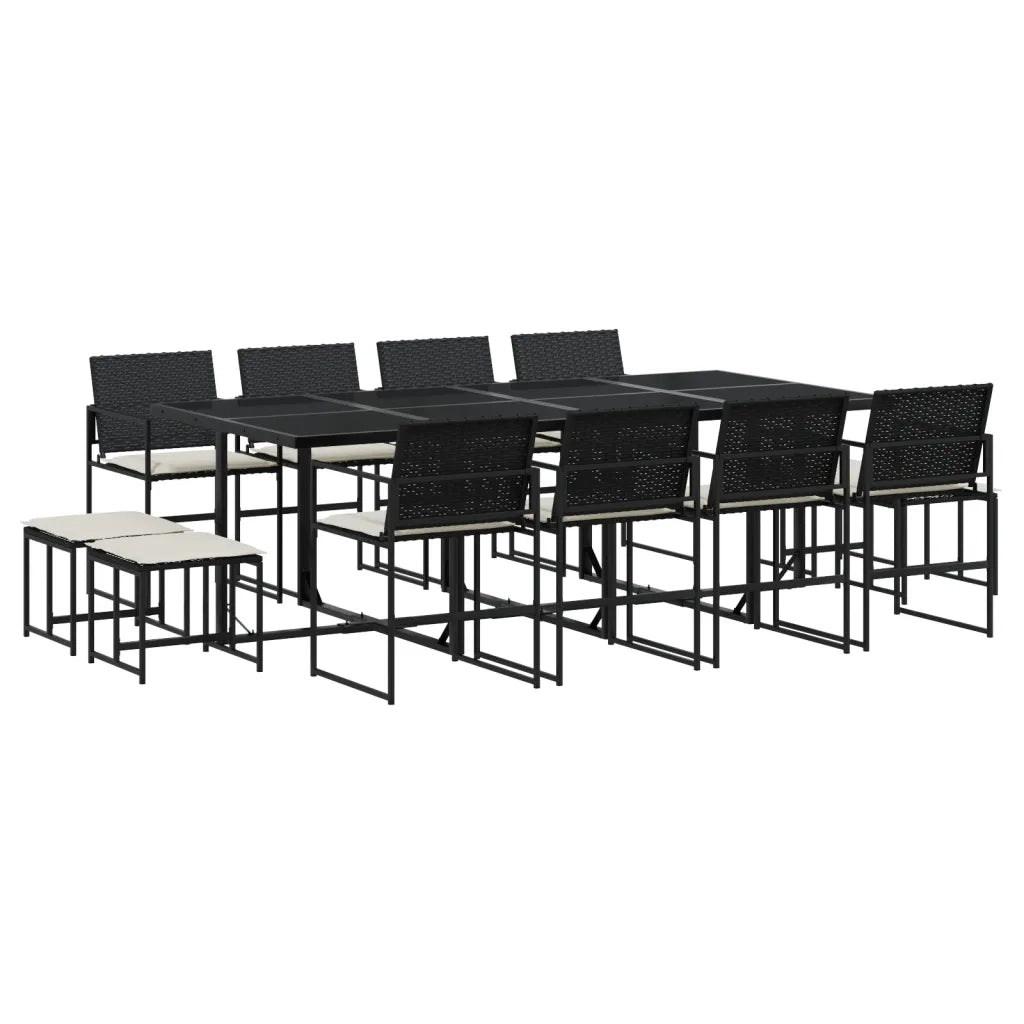 vidaXL Set da Pranzo da Giardino 13pz con Cuscini Nero in Polyrattan