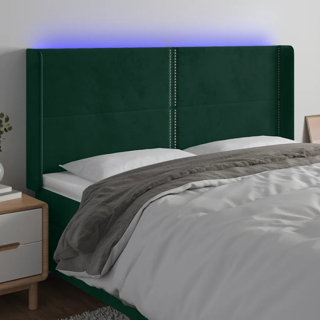 Testiera a LED Verde Scuro 203x16x118/128 cm in Velluto 3123977