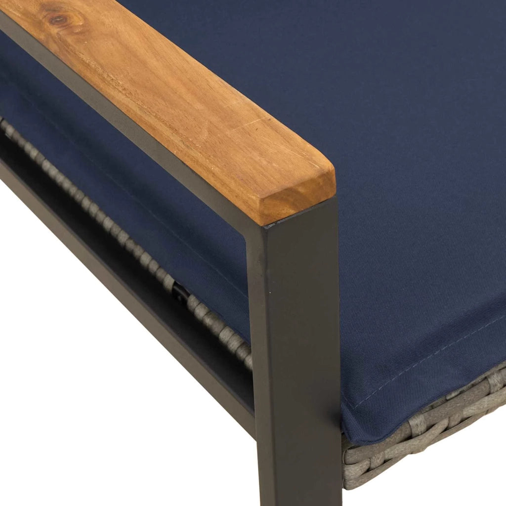 panchina con cuscino Grigio e Blu Navy 115 x 65 x 72 cm Rattan
