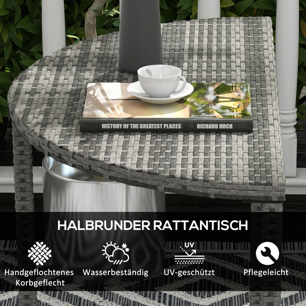 Tavolino da balcone semicircolare ¨C zephmum ¨C Polyrattan grigio 100x50x74