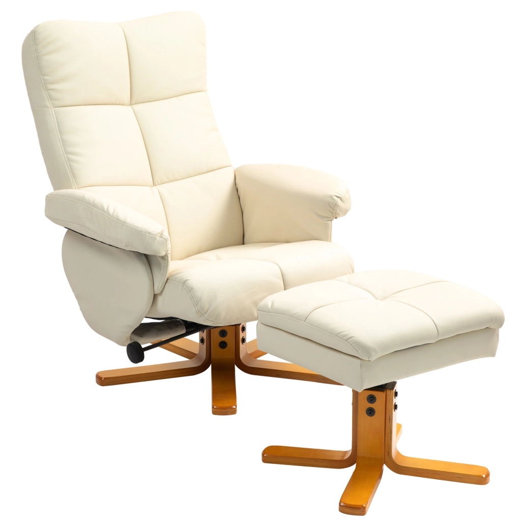 Poltrona relax girevole 360° con poggiapiedi e vano contenitore, reclinabile fino a 145°, bianco crema