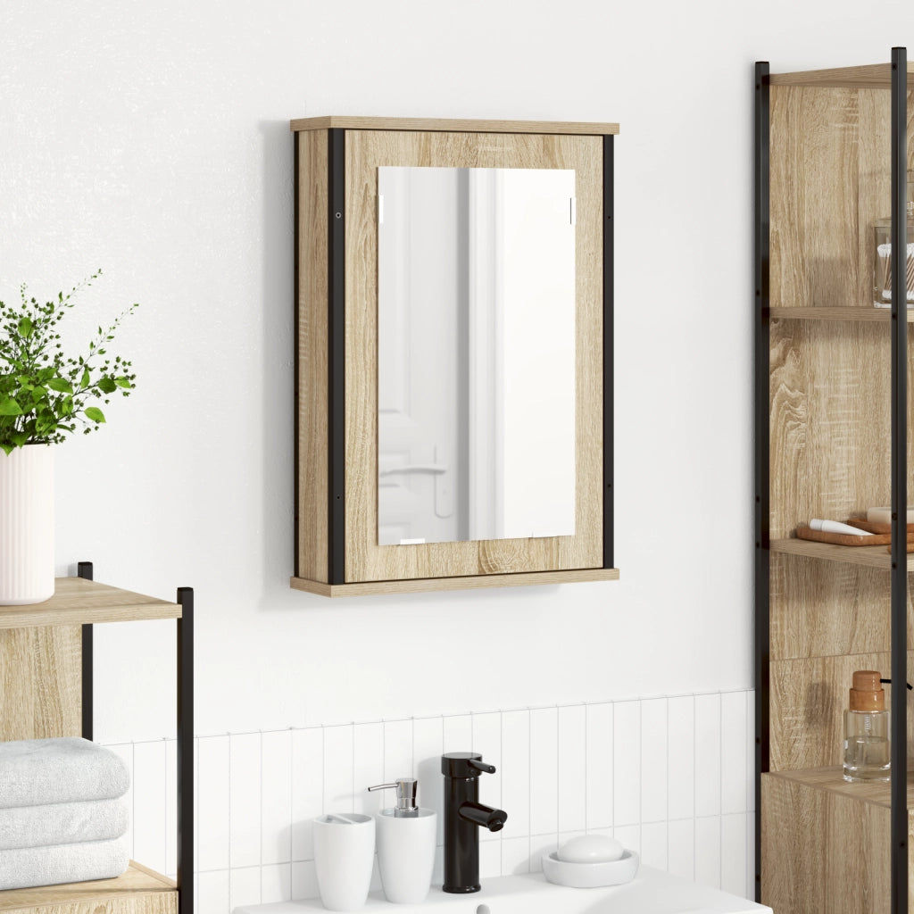 Armadietto a Specchio Rovere Naturale Truciolato, vetro, metallo