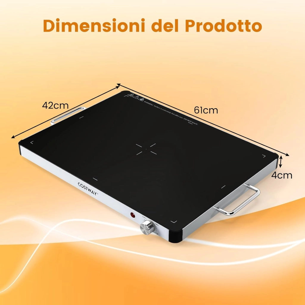 Vassoio Riscaldante Elettrico, Piatto Scaldavivande Portatile in Vetro Temperato con Temperatura Regolabile e Maniglie Antiustioni, per Feste Buffet (53 x 40 cm)