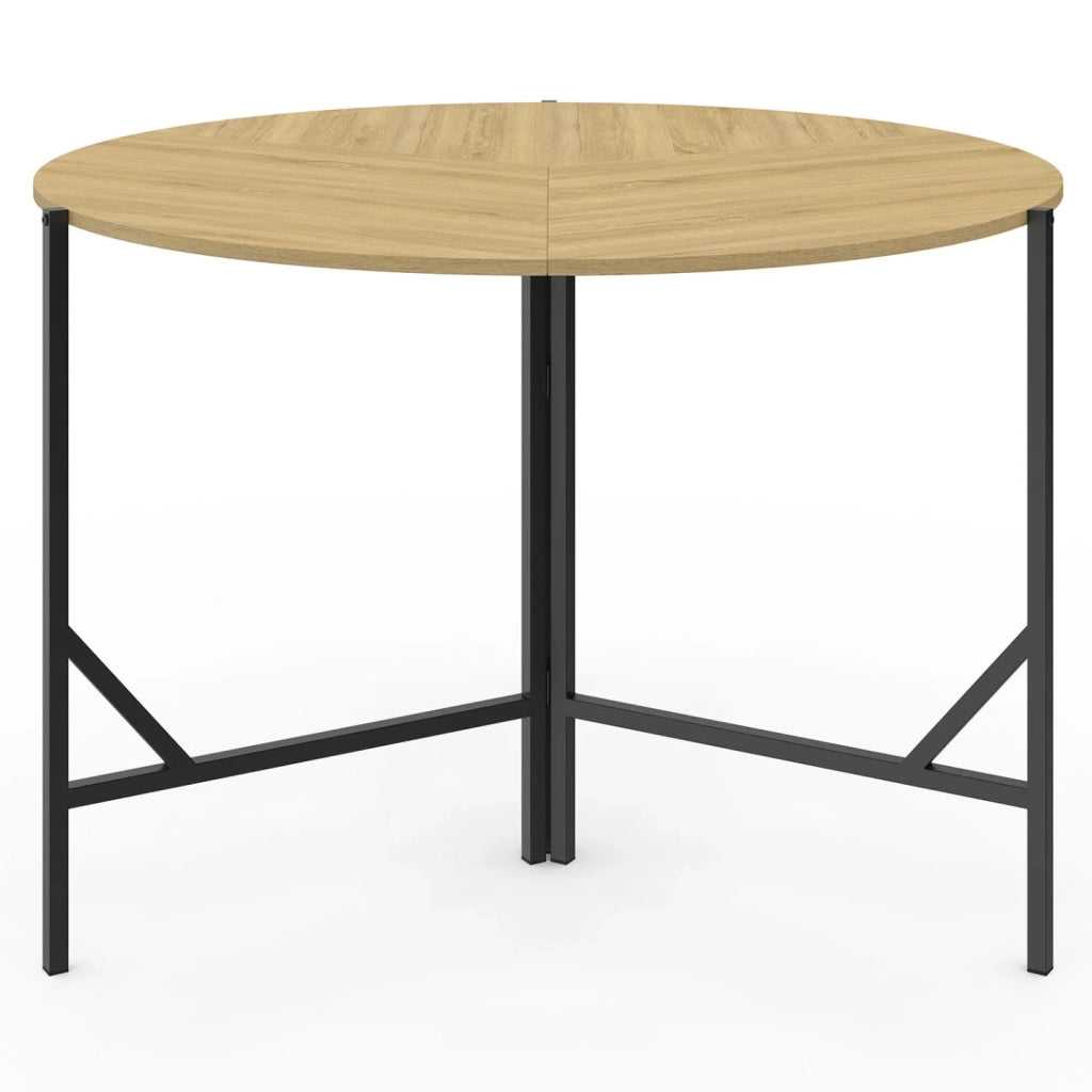 IDMarket - Tavolo da pranzo rotondo pieghevole YAEL per 4 persone, legno e nero, design industriale, 110 cm
