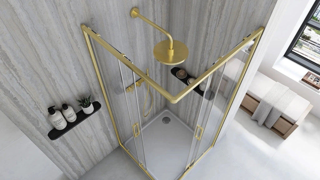 Cabina Doccia Rea City 80x80 Gold Brush con piatto doccia Savoy black